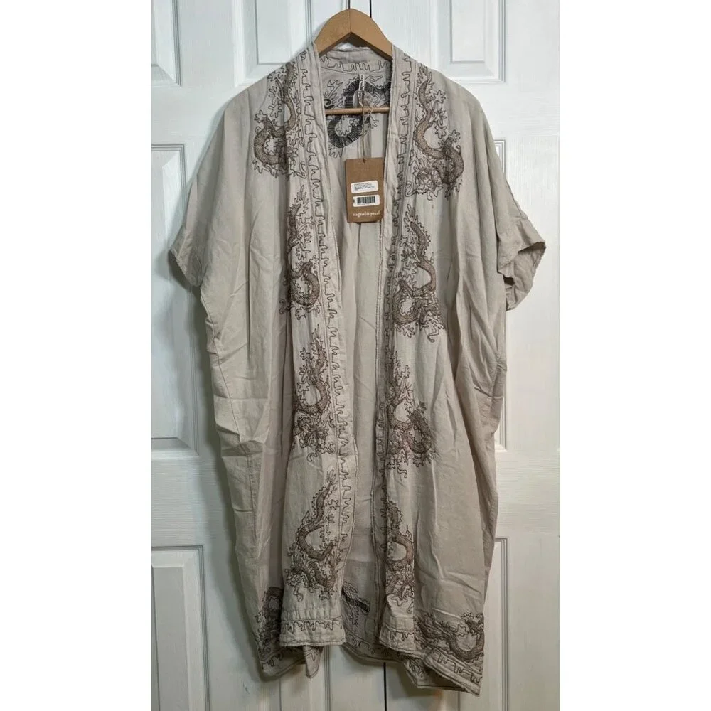 New With Tag Magnolia Pearl European Linen Dragon Embroidered Dashi Kimono - Picture 2 of 11